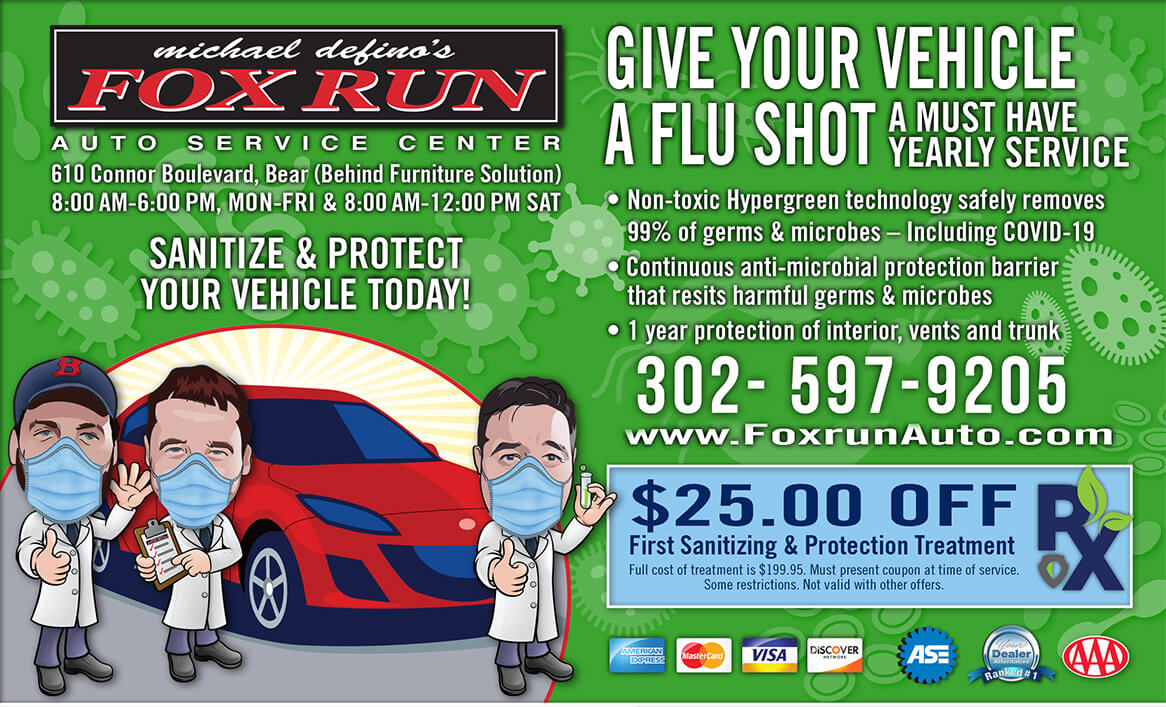 Sanitize your vehicle - Fox Run Auto Inc.